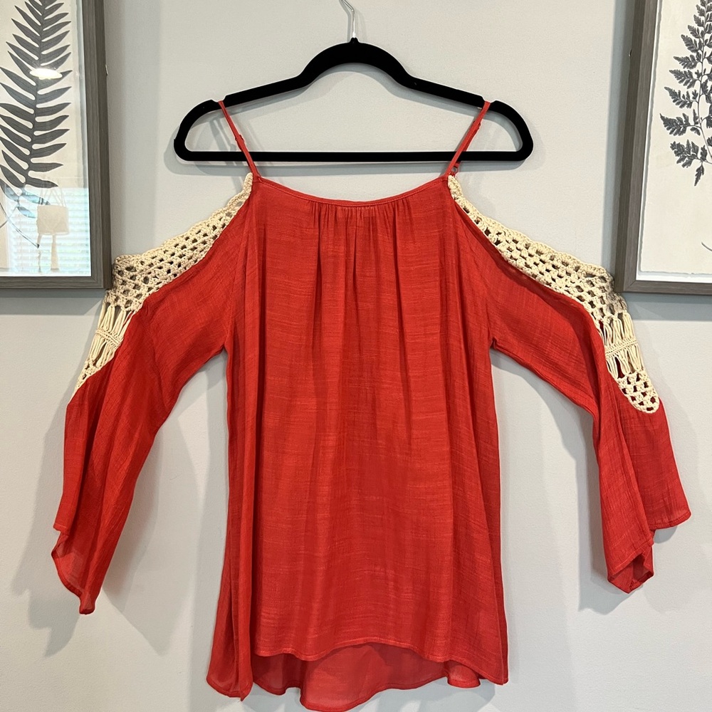 Molly & Zoey - Flowy Orange Top with Crotchet Detail